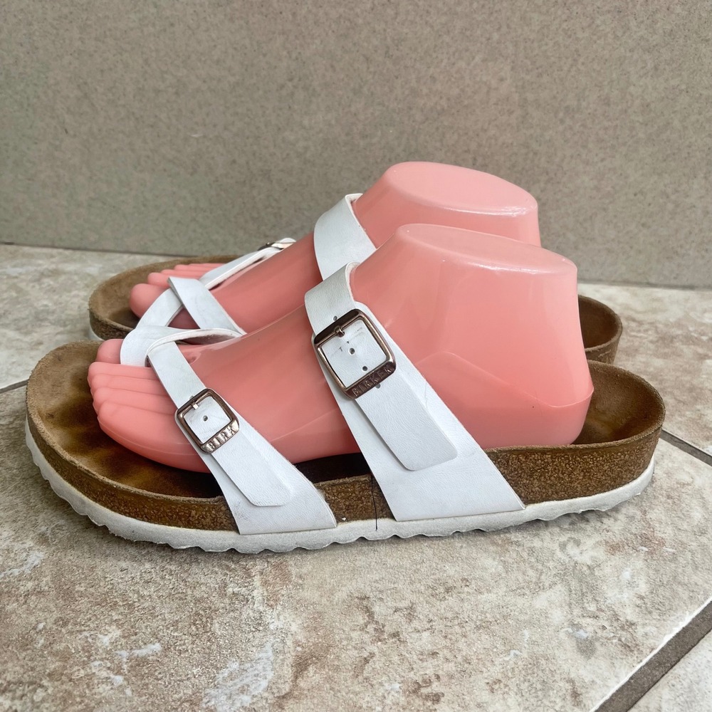 Birkenstock Mayari White Birko-Flor Toe Loop Sandals Buckles Size 10 women/M8